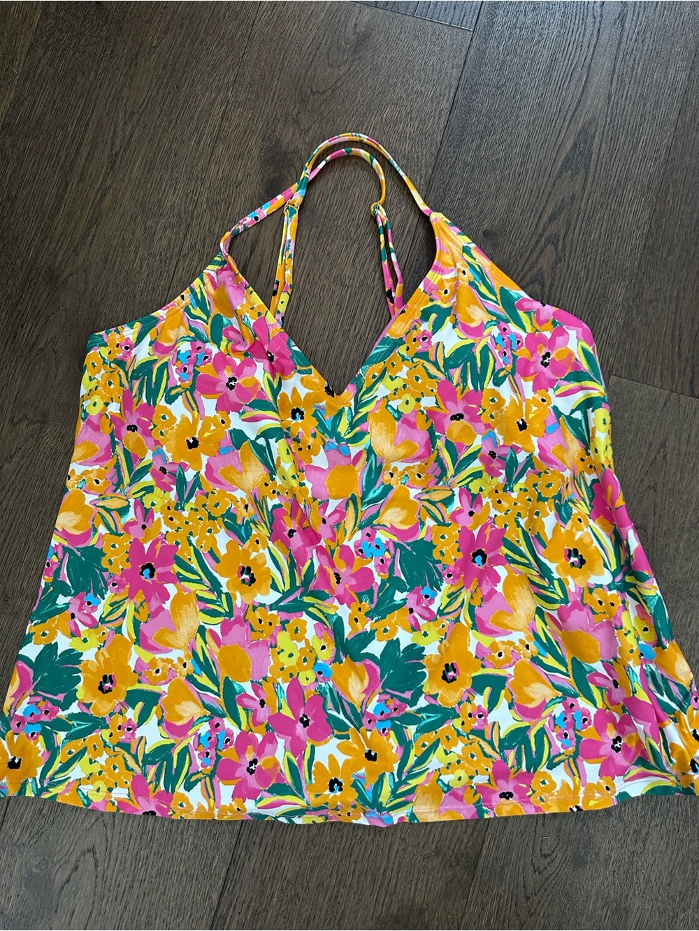 Ann Cole NWT Floral Tankini V-Neck Swim Top Pink & Yellow #Tankini #Cottage Core